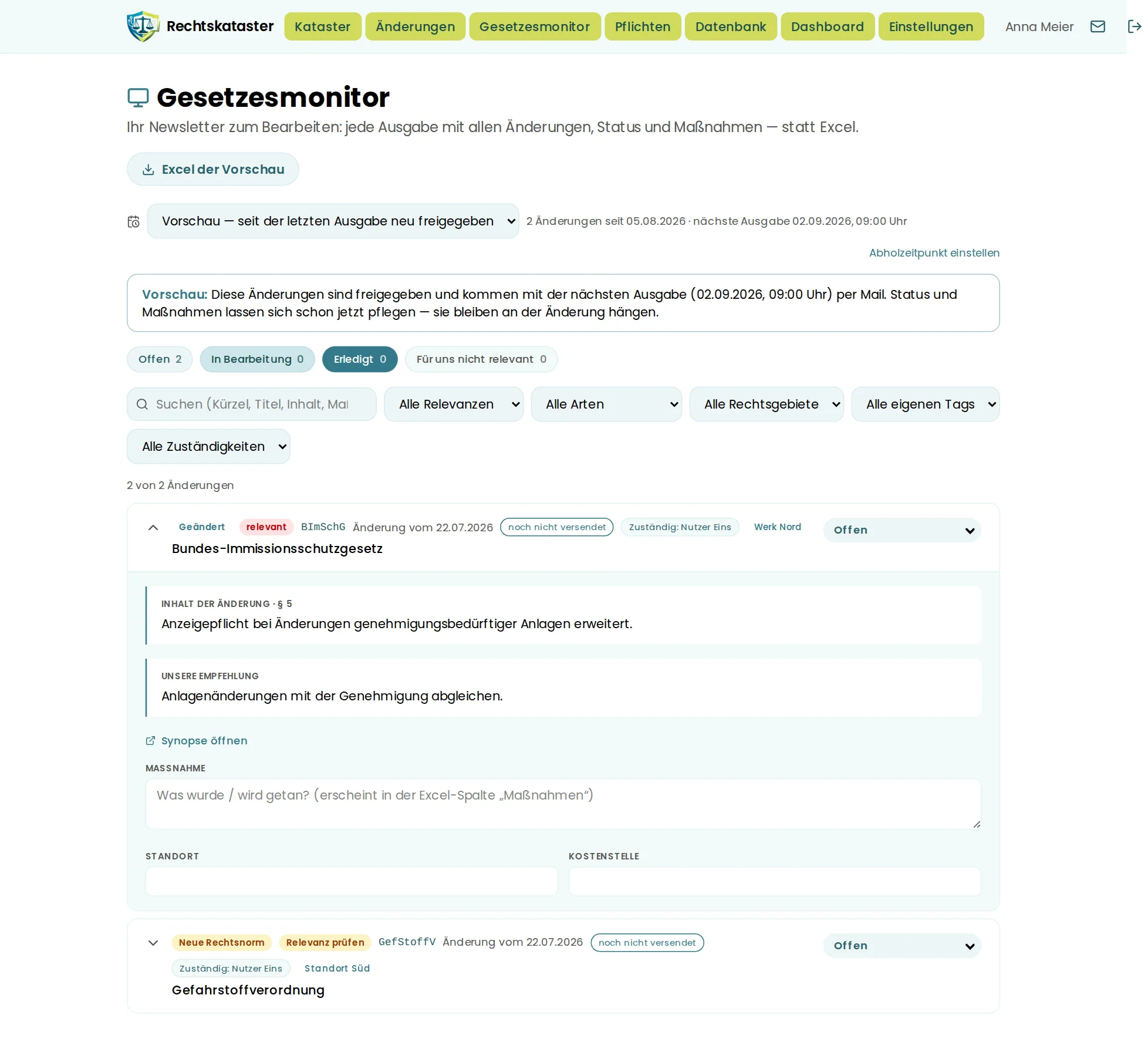 Gesetzesmonitor: Vorschau auf die nächste Ausgabe mit Badge noch nicht versendet