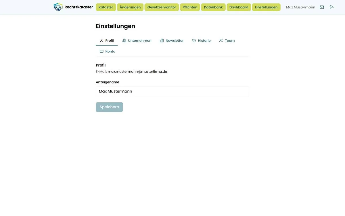 Reiter Profil mit E-Mail-Anzeige und Feld Anzeigename